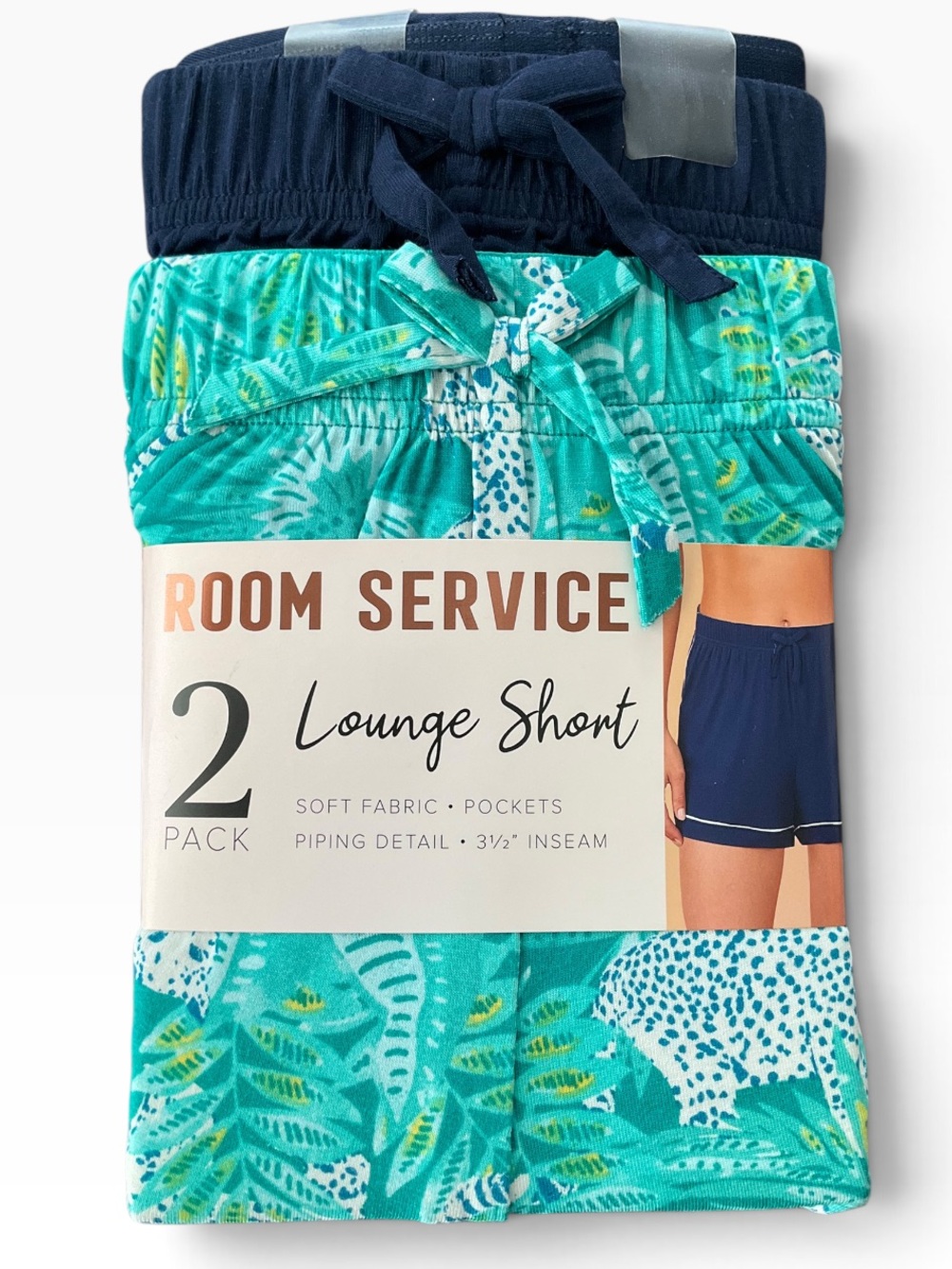 Room Service Women’s Lounge Shorts 2 Pack Size Green Blue Size Medium NWT